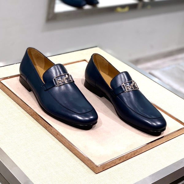 HM Men's Loafer Navy Blue Calfskin 539687