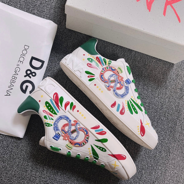 DC Portofino Limited Edition Sneakers Green Snake Embroidery & Sheepskin 288471