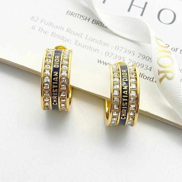CD 26S Crystal Logo Hoop Earrings In Gold Metal 631771