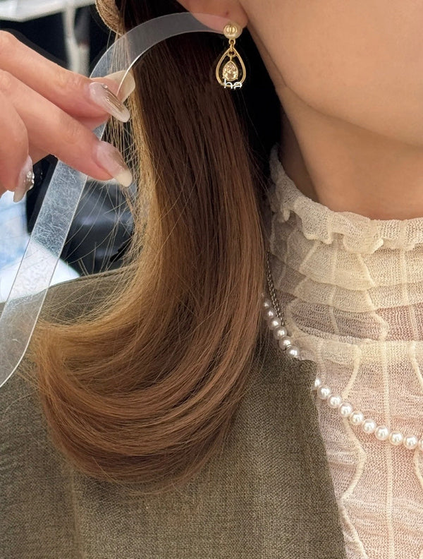 CD 26S Pearl Stud Teardrop Crystal Drop Earrings In Gold Metal 631774