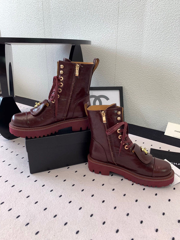 CC Split Toe Ankle Boot 40mm Burgundy Sheepskin Rubber GHW 432516