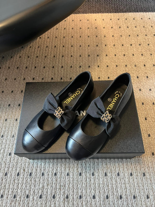 CC 25SS Bow Flat Shoes Black Sheepskin Frabic 530675