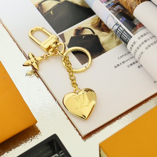 LV Gold Heart-shaped Keychain Bag Charm