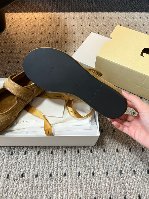 The Row 2025 Ballet Flat Tan Suede Wool 561593
