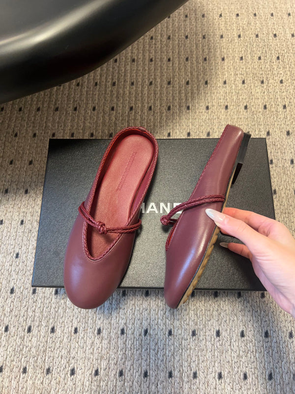BV 26s Flats Mules Burgundy Calfskin
