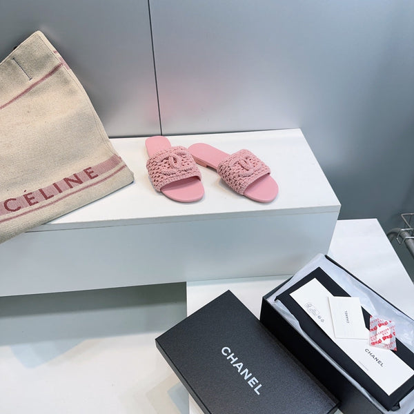 CC Flat Sandals Pink Knitted Sheepskin 628642