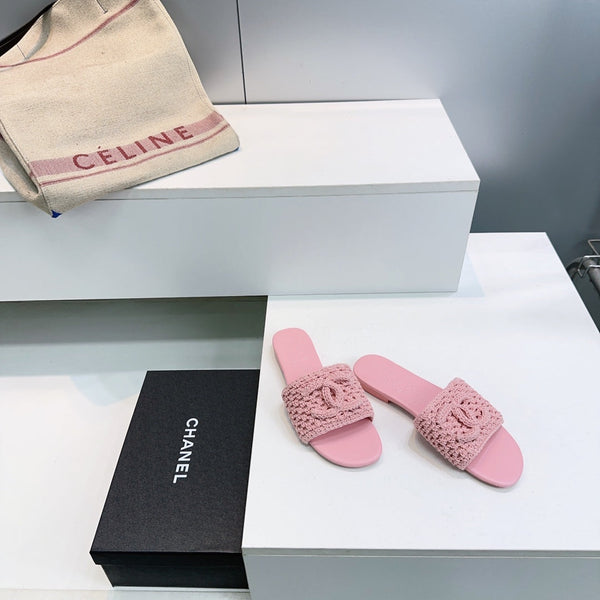 CC Flat Sandals Pink Knitted Sheepskin 628642