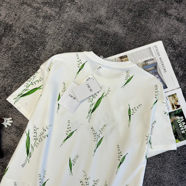 CD SS26 Lily Of The Valley T-Shirt White Cotton 350673