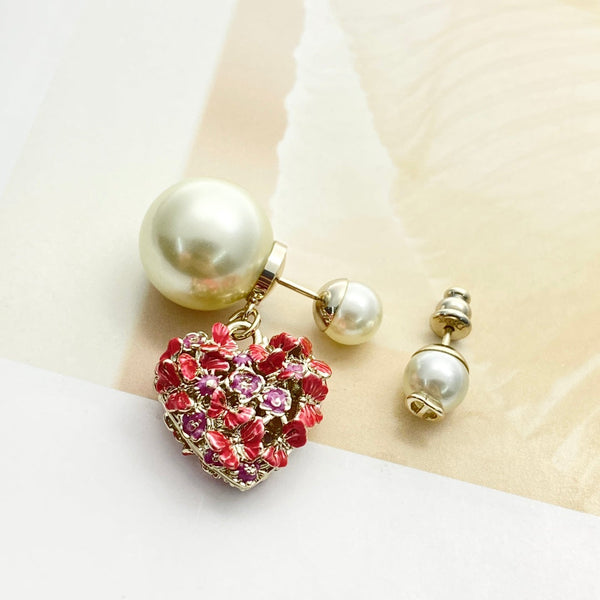 CD 26S Floral Heart Pearl Tribales Earrings In Gold Metal 631941