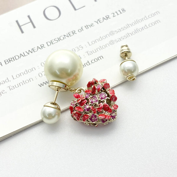 CD 26S Floral Heart Pearl Tribales Earrings In Gold Metal 631941