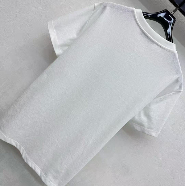 CD Fitted T-Shirt White Cotton Jersey with Green Dior Clover Motif