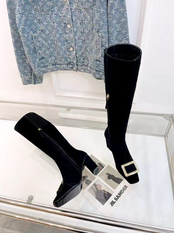 Belle Vivier Long Booties 7.5cm Black Suede