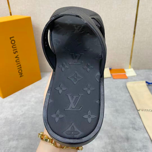 LV Oasis Mule Black Calfskin Monogram Embossed Canvas
