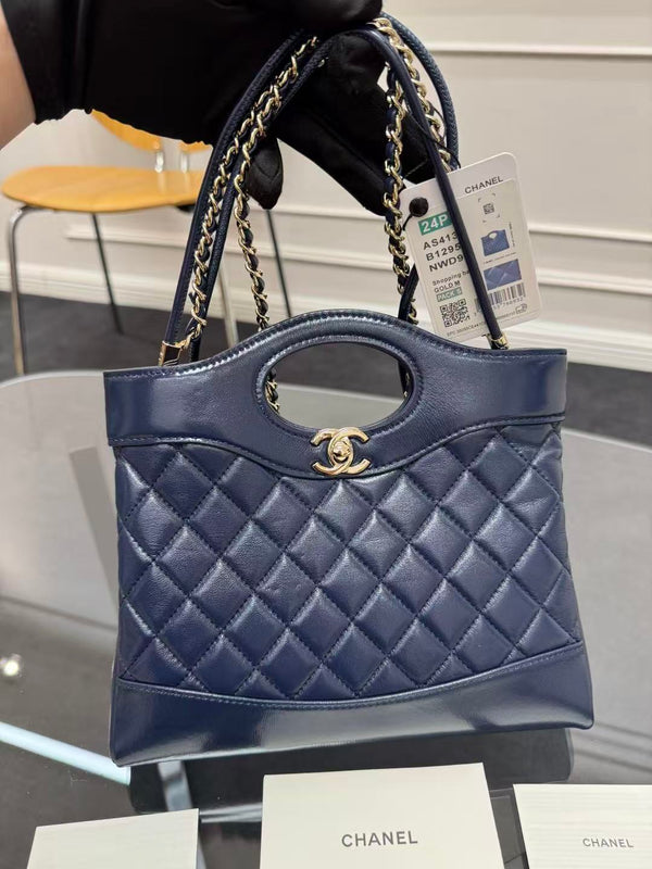 CC 24s31 Mini Shopping Bag 22cm Navy Blue Lambskin
