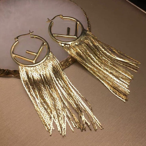 F LOGO TASSELS GOLD EARRINGS