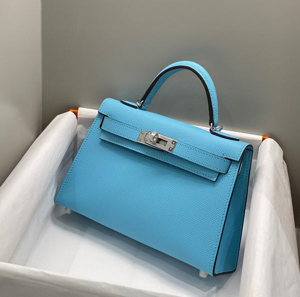 HM KELLY MINI 20 SKY BLUE EPSOM SILVER HARDWARE