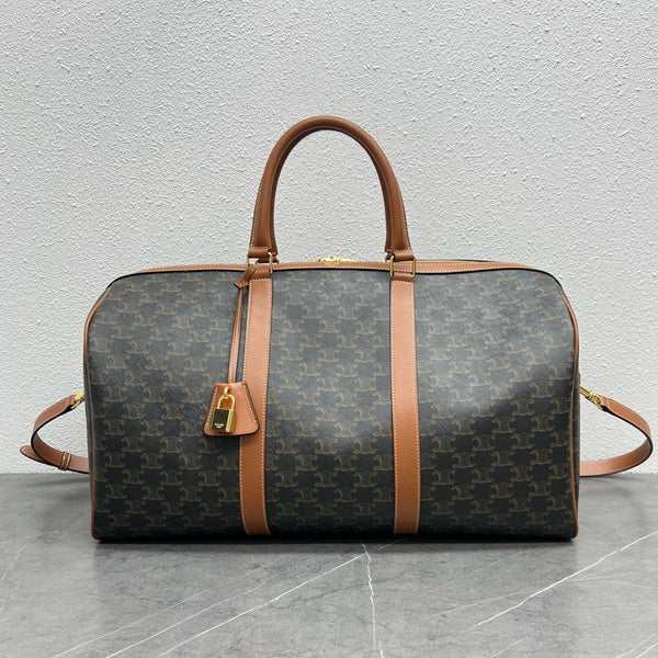 Large Travel Bag 50cm Triomphe Canvas Tan Calfskin