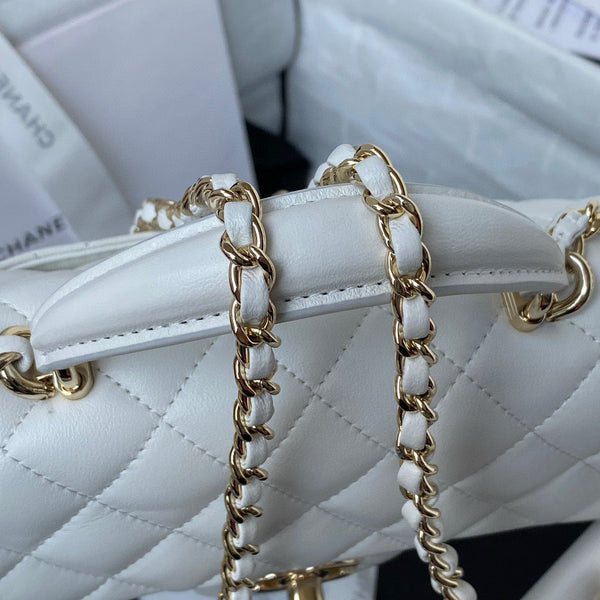 cc flap bag 20 white lambskin gold hardware
