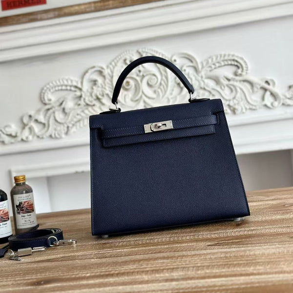 HM Kelly Sellier Blue Epsom Leather Silver Hardware