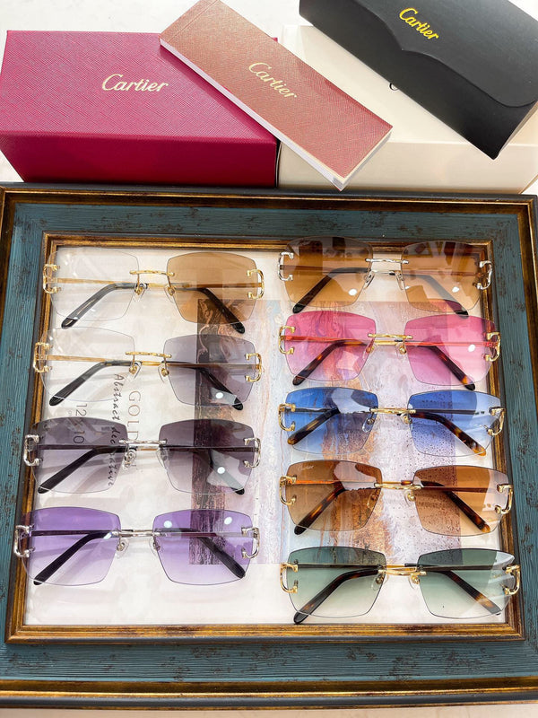 Cartier Sunglasses Rectangle Diamond Gold Frame