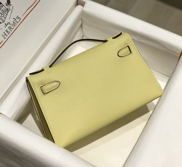 Kelly Pochette 22 Bag Yellow Silver Calfskin