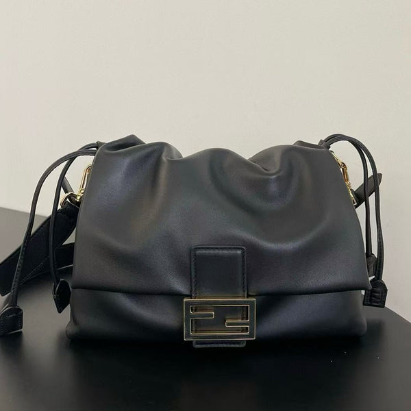 FF Mamma Baguette Drawstring Shoulder Bag Black Nappa Leather