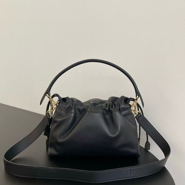 FF Mamma Baguette Drawstring Shoulder Bag Black Nappa Leather