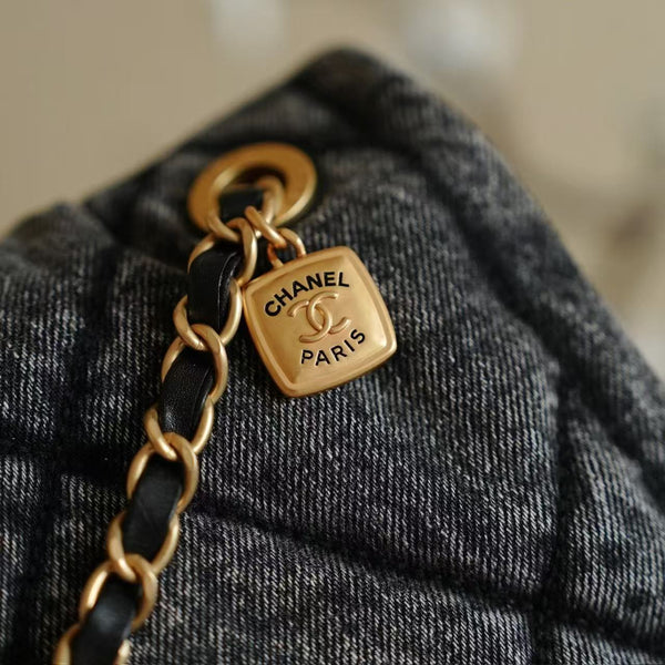 CC 2025 Classic Flap Bag Black Denim Fabric Gold Hardware
