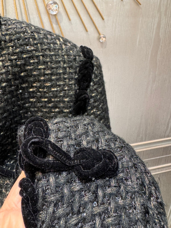 Chanel 2025 Jacket With Four Pockets And Velvet Trimblack Tweed