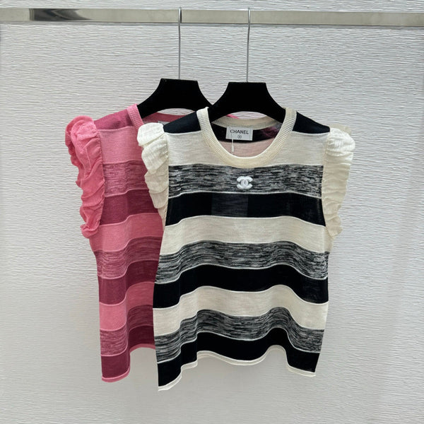 CC 2026 Striped Crew Neck Knitted Vest Tencel 516058