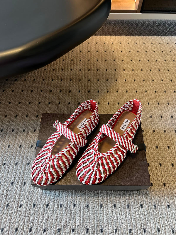Alaia Crochet Mary Jane Ballet Flats Handwoven