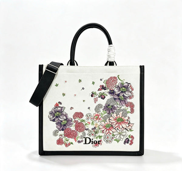 CD Book Tote With Strap Dior Hortensia Garden Embroidery Canvas 163495
