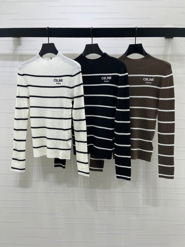 CL 26s High-Neck Striped Knit Long Sleeve Tencel 423875