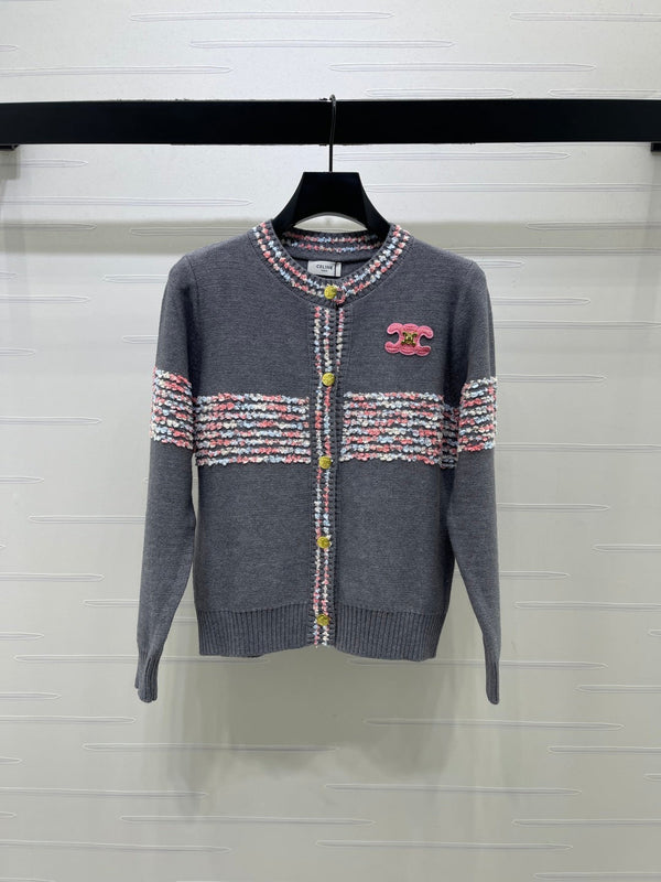CC 26S Striped Tweed Chest Band Logo Cardigan Wool 433241