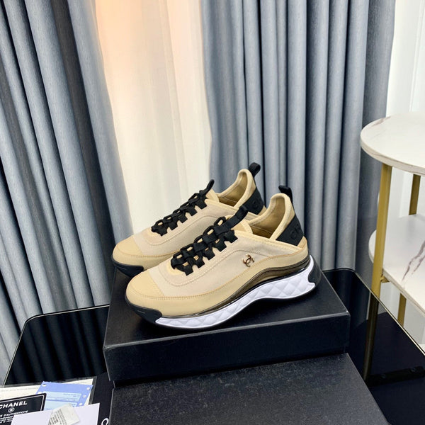 Chanel Interlocking CC Logo Sneaker Beige Black in Fabric patchwork