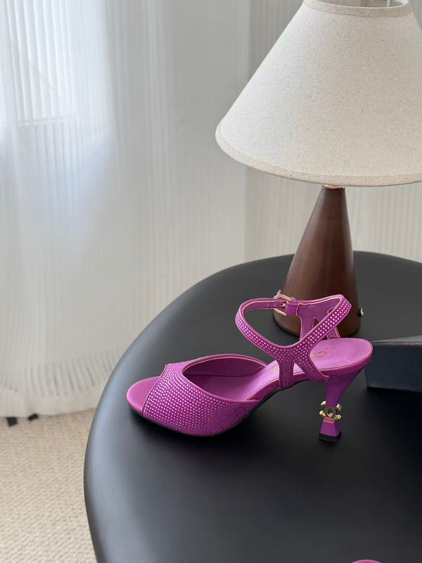 CC 26FW Slingback 7.5cm Hot Pink Crystal Leather
