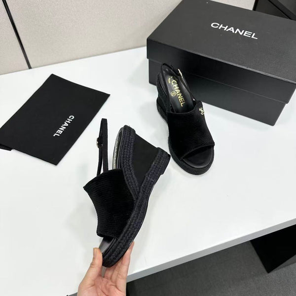CC 2026 Wedge Sole Sandals 11cm Black Cotton