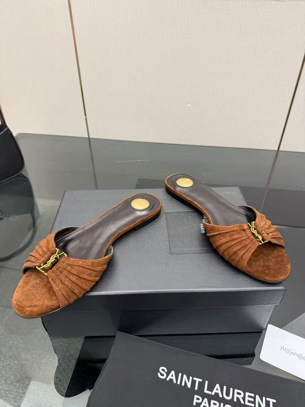 YSL Babylone Slides Coffee Brown Suede