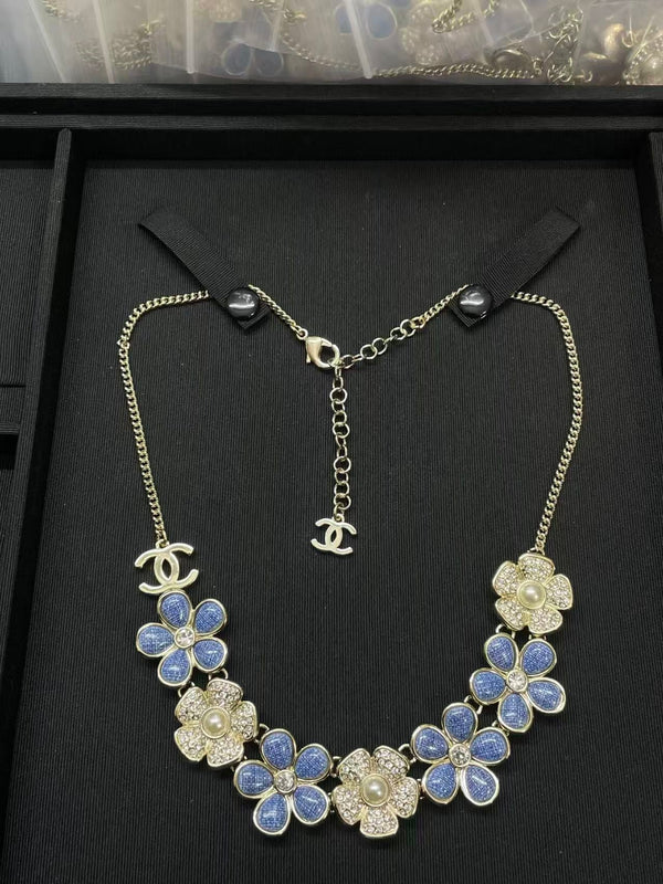 Chanel Flower Cruise 26 Blue Gold Necklace