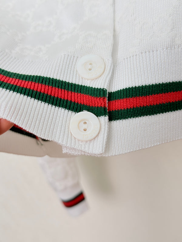 Gucc Monogram Knit Jacquard Cardigan White Cotton