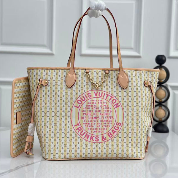 LV Neverfull MM Bag 31 Beige Pink in Canvas
