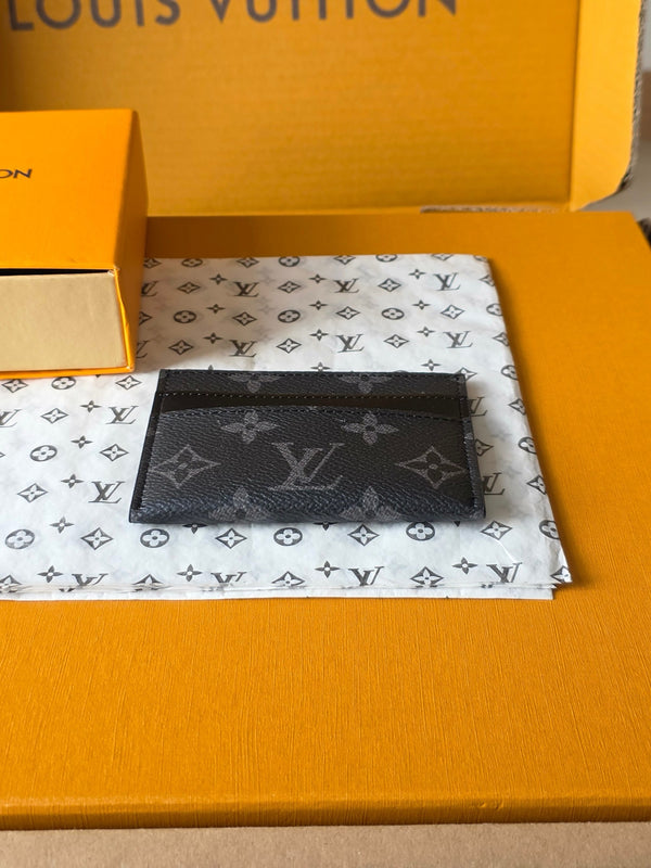 BLLV Double Card Holder Wallet 11cm Black Monogram Eclipse Coated Canvas