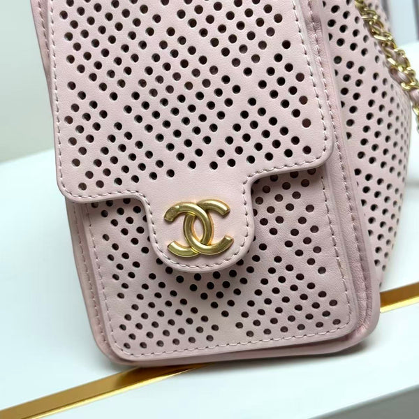 CC Hobo Bag 22cm Pink Perforated Soft Cowhide