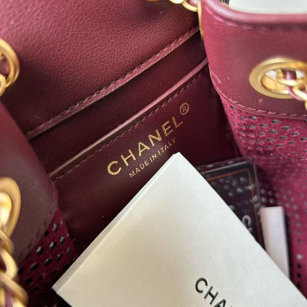 CC Hobo Bag 22cm Burgundy Perforated Soft Cowhide