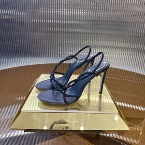 RC Crystal Strap Slingback Stiletto-Heel Sandals 9.5cm Navy