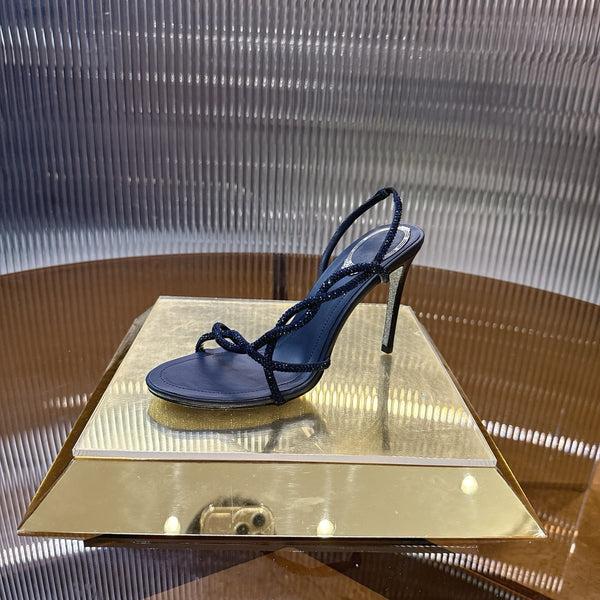 RC Crystal Strap Slingback Stiletto-Heel Sandals 9.5cm Navy