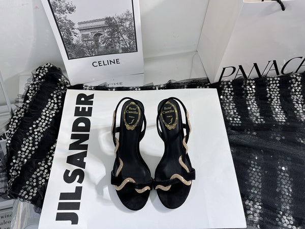 RC Margot Crystal Snake-Wrap High-Heel Sandals 9.5cm Black