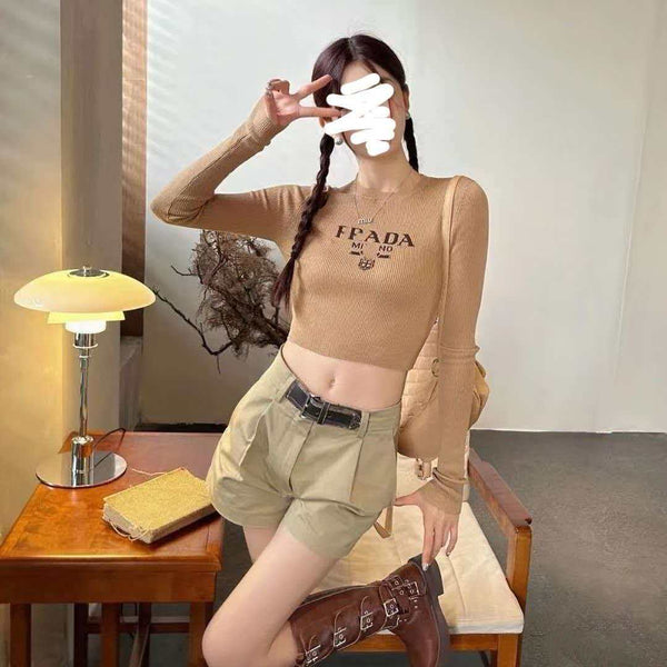 Pra Logo Ribbed Long Sleeve Knit Top