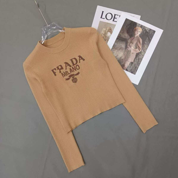 Pra Logo Ribbed Long Sleeve Knit Top