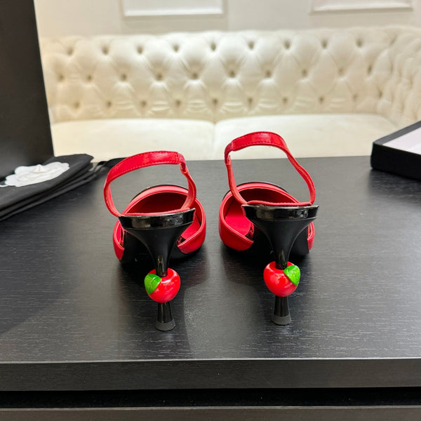 CC Métiers d'Art Apple Slingback Pumps 8.5cm Black Red Cowhide Leather